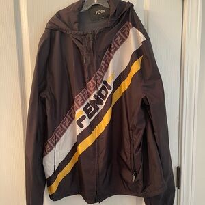 Fendi Men's Black Windbreaker with Yellow and White Stripes